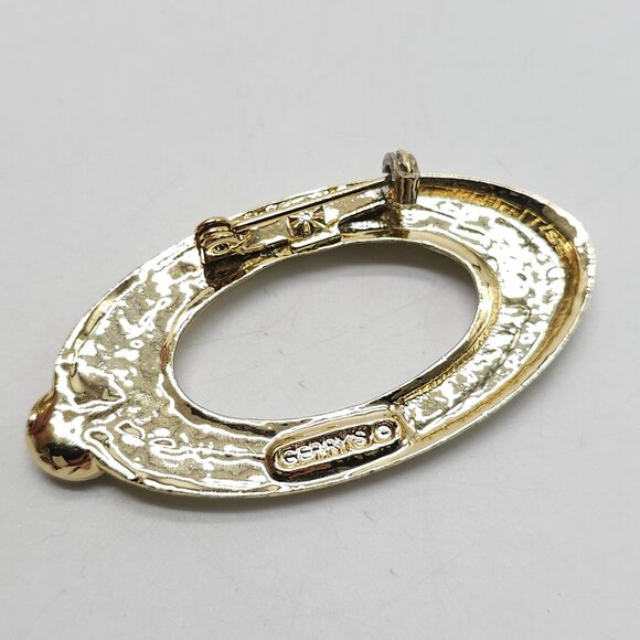 Gerrys Gold Tone Geometric Oval Brooch With Blue Rhinestone Accent - Picture 3 of 5